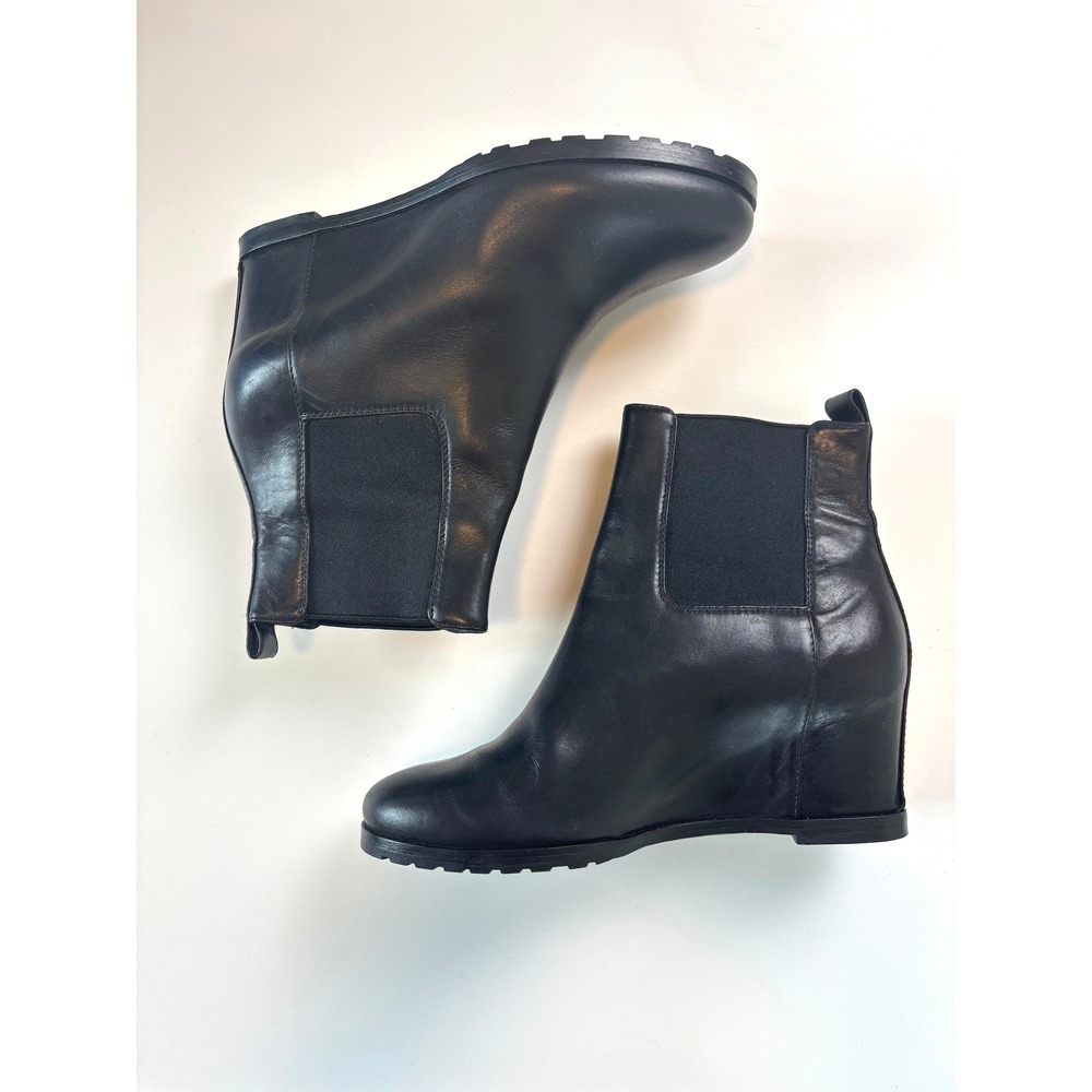 Max Mara Carmen Wedge Ankle Boots Black Women 37 Leather Lug Sole Chelsea NWOT
